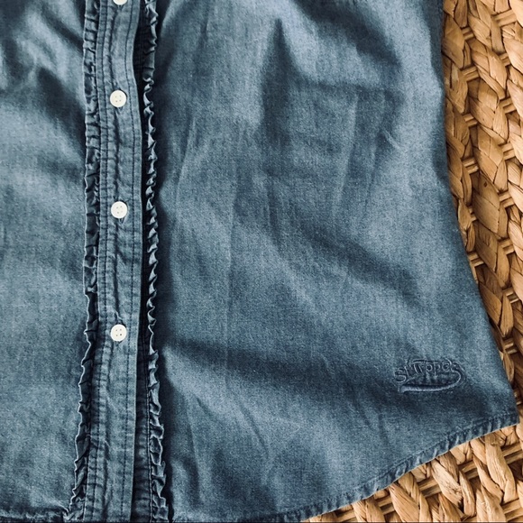 Sleeveless Chambray Ruffle Button Up Shirt | Escada Sport | Euro Size 34 - Picture 4 of 6